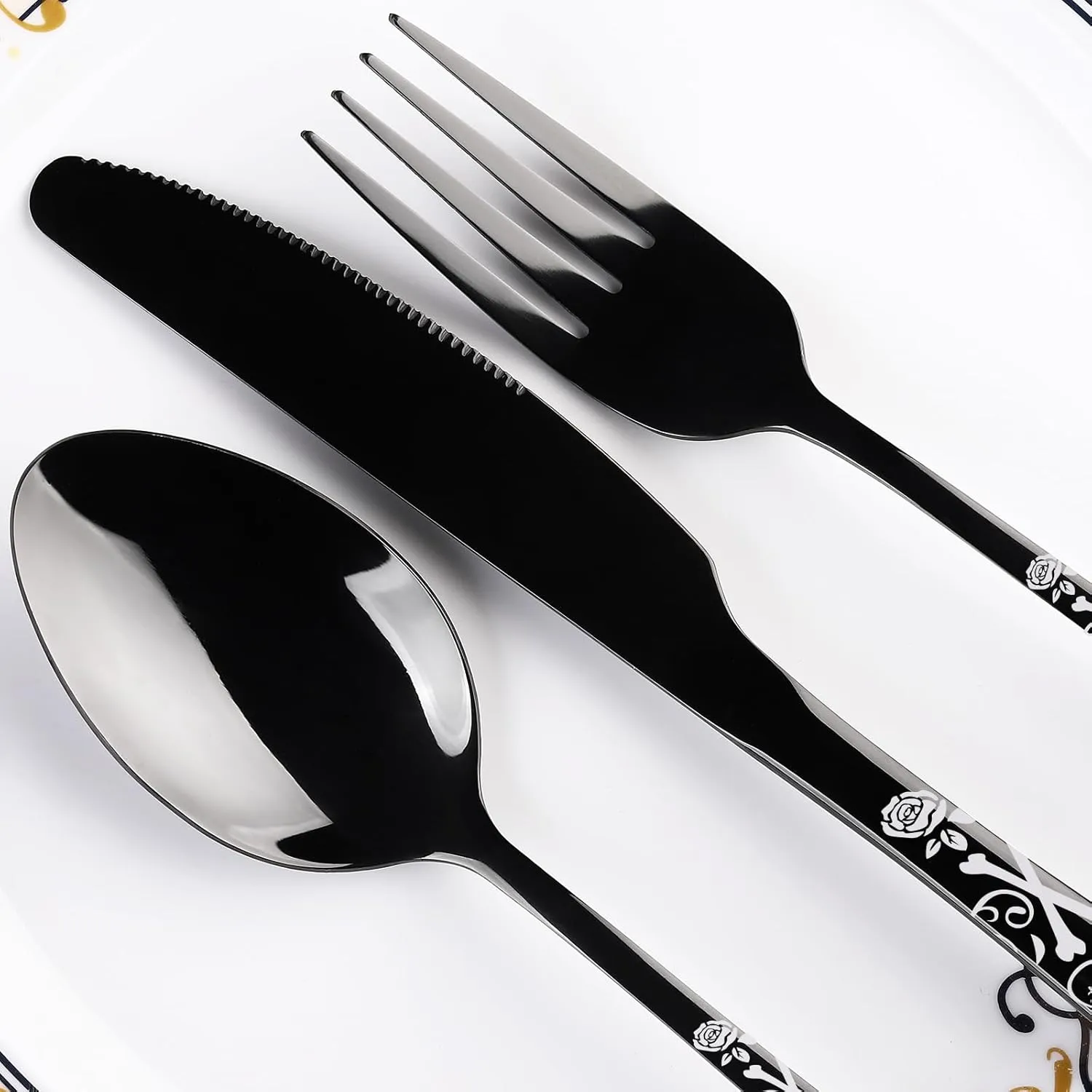 20-Piece Black Skull Silverware Set for 4, Flatware Set Stainless Steel Spoons,Forks,Knife Gothic Pattern Unique Design Utensil Sets Tableware Cutlery, Mirror Polished, Dishwasher Safe Party Supplies