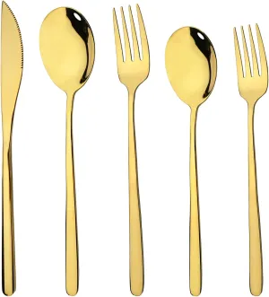 20-Piece Gold Silverware Set, 18/10 Stainless Steel Flatware Cutlery Set Service for 4, Tableware Eating Utensils Include Knives/Forks/Spoons, Mirror Polished, Dishwasher Safe
