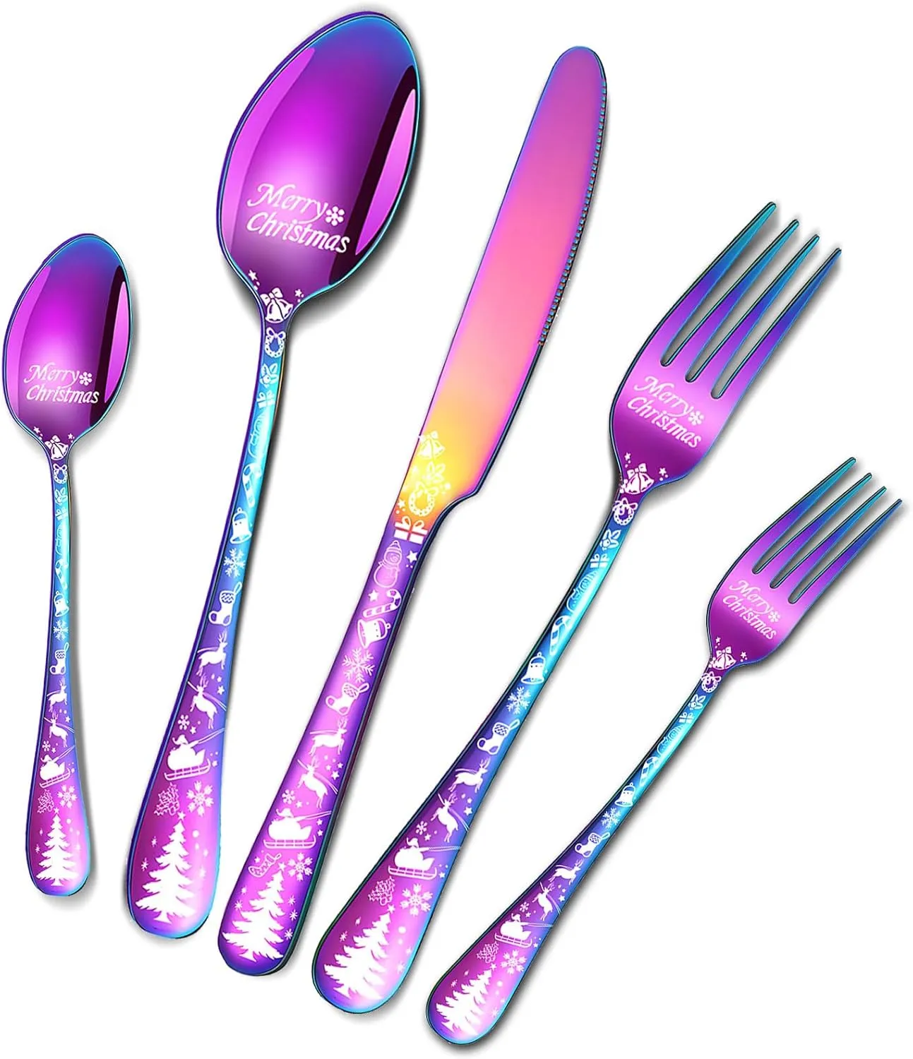 20-Piece Rainbow Silverware Set, Stainless Steel Flatware Set for 4, Tableware Utensils Set with Colorful Spoons Forks Knives, Tableware Cutlery Set for Home Restaurant Party, Dishwasher Safe