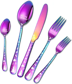 20-Piece Rainbow Silverware Set, Stainless Steel Flatware Set for 4, Tableware Utensils Set with Colorful Spoons Forks Knives, Tableware Cutlery Set for Home Restaurant Party, Dishwasher Safe