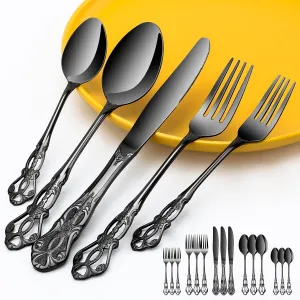 20 Piece Silverware Set Service for 4,Premium Stainless Steel Flatware Set,Mirror Polished Cutlery Utensil Set,Durable Home Kitchen Eating Tableware Set (Black)