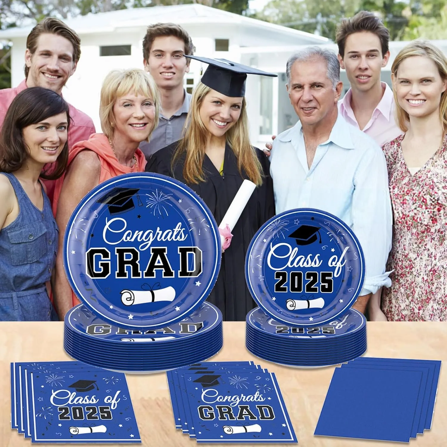 200 Pcs Graduation Plates and Napkins Sets, Class of 2025 Disposable Tableware for Congrats Grad Decorations Party Supplies, Paper Plates Luncheon Napkins Cocktail Napkins Serve 50