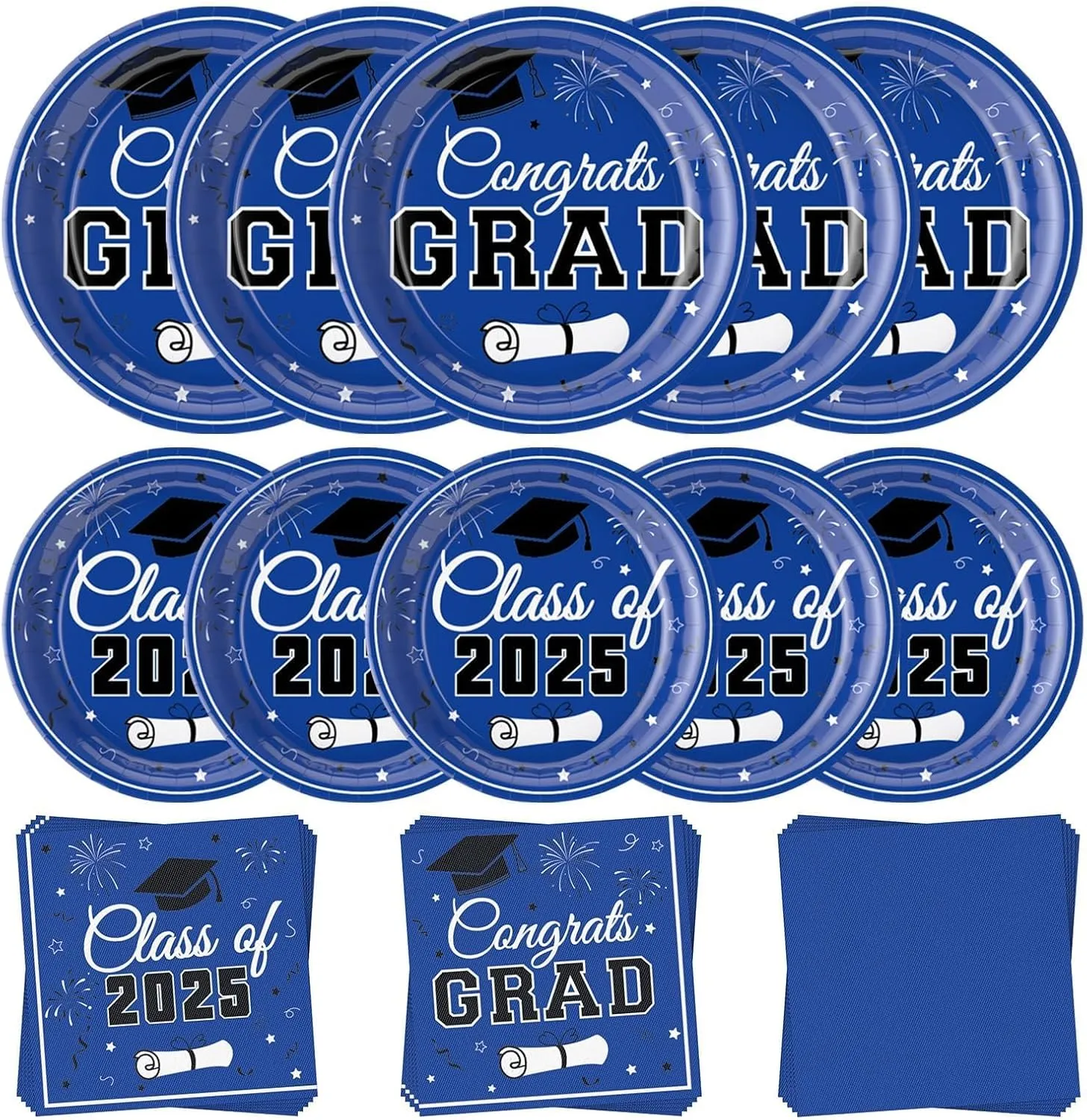 200 Pcs Graduation Plates and Napkins Sets, Class of 2025 Disposable Tableware for Congrats Grad Decorations Party Supplies, Paper Plates Luncheon Napkins Cocktail Napkins Serve 50