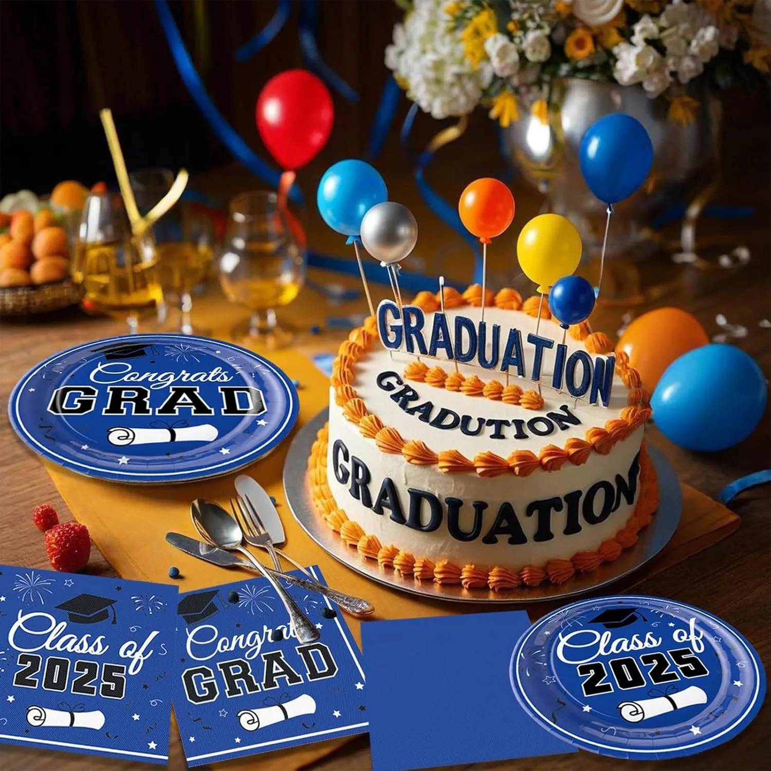 200 Pcs Graduation Plates and Napkins Sets, Class of 2025 Disposable Tableware for Congrats Grad Decorations Party Supplies, Paper Plates Luncheon Napkins Cocktail Napkins Serve 50
