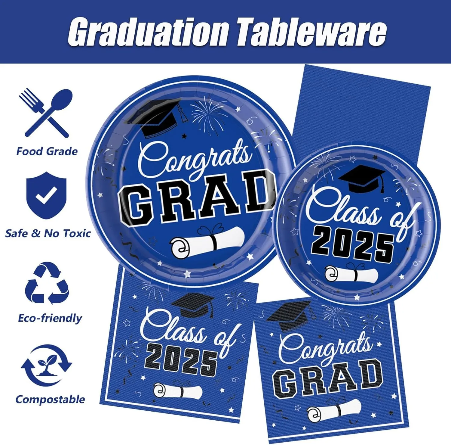 200 Pcs Graduation Plates and Napkins Sets, Class of 2025 Disposable Tableware for Congrats Grad Decorations Party Supplies, Paper Plates Luncheon Napkins Cocktail Napkins Serve 50