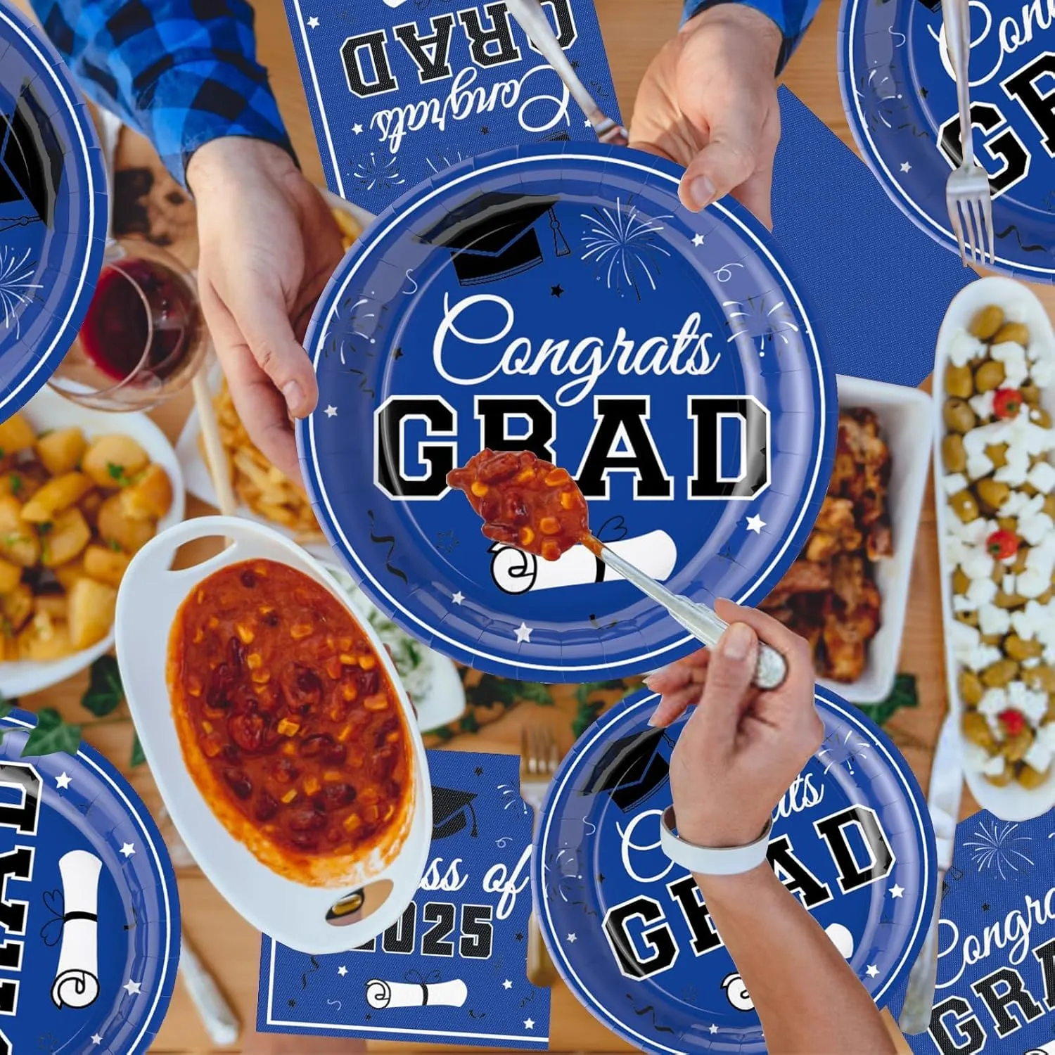 200 Pcs Graduation Plates and Napkins Sets, Class of 2025 Disposable Tableware for Congrats Grad Decorations Party Supplies, Paper Plates Luncheon Napkins Cocktail Napkins Serve 50