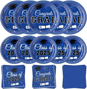 200 Pcs Graduation Plates and Napkins Sets, Class of 2025 Disposable Tableware for Congrats Grad Decorations Party Supplies, Paper Plates Luncheon Napkins Cocktail Napkins Serve 50