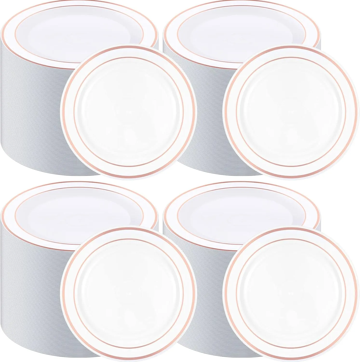 200 Pieces Disposable Plates Plastic Party Plates with Rim Hard Plastic Appetizer Salad Dessert 7.5 Inch Elegant Heavy Duty Tableware for Dinner Wedding Party Supplies(Rose Gold Rim)