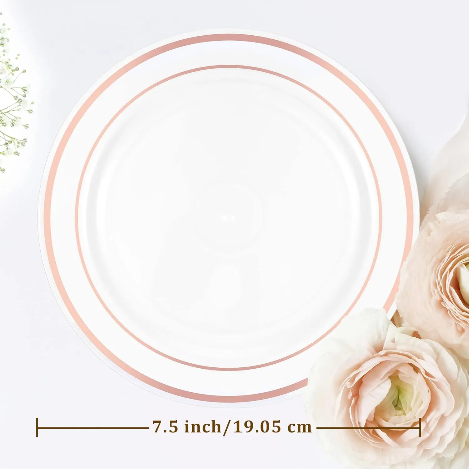 200 Pieces Disposable Plates Plastic Party Plates with Rim Hard Plastic Appetizer Salad Dessert 7.5 Inch Elegant Heavy Duty Tableware for Dinner Wedding Party Supplies(Rose Gold Rim)