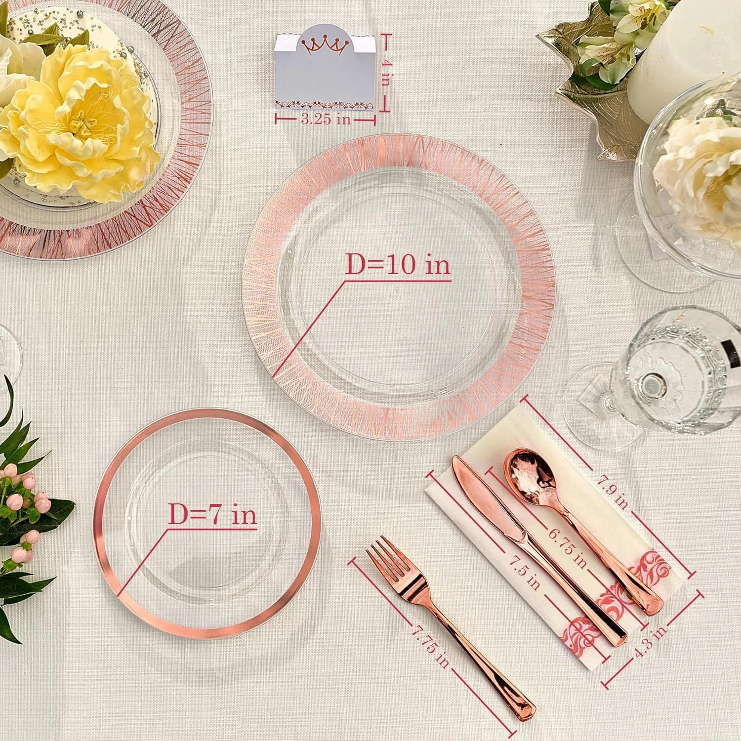 200 Pieces Rose Gold Plate Disposable Heavy Duty - Gold Plastic Plates and Napkins Party Supplies - Wedding Plastic Dinnerware Set for 25 Guests 7” & 10” Plates, Cutlery, Napkins & Name Cards