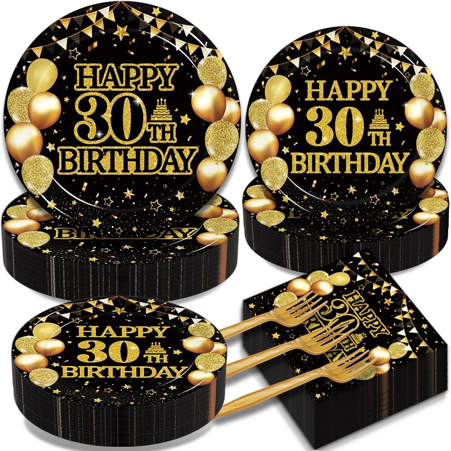 200Pcs 30th Birthday Party Tableware Set, Back in 1995 Birthday Party Decorations Supplies for Men Women Cheers to 30 Years Birthday Party Dessert Plates Napkins Forks Favors, Serve 50