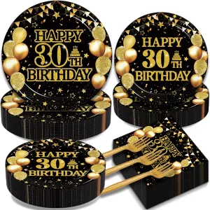 200Pcs 30th Birthday Party Tableware Set, Back in 1995 Birthday Party Decorations Supplies for Men Women Cheers to 30 Years Birthday Party Dessert Plates Napkins Forks Favors, Serve 50