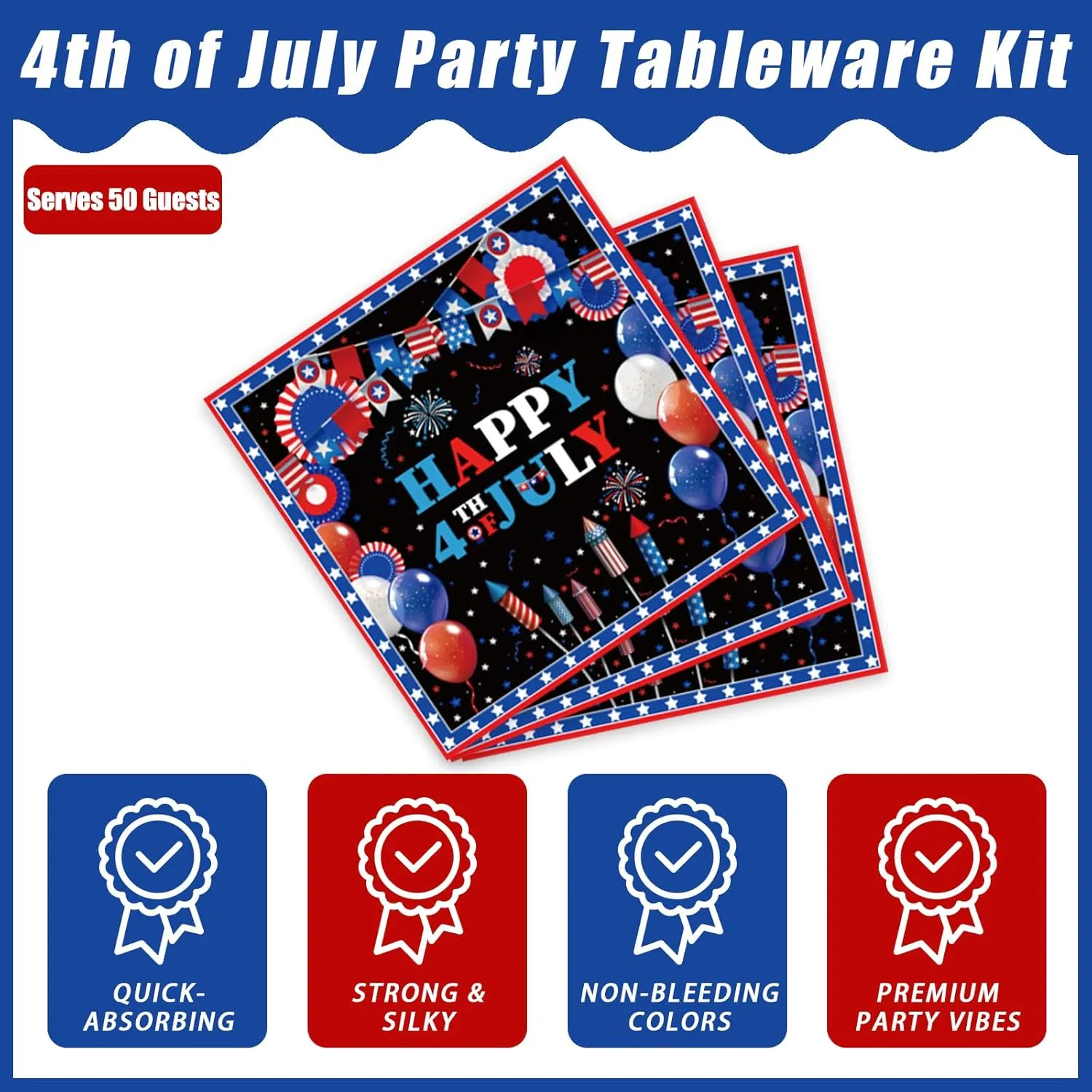 200Pcs 4th of July Patriotic Party Plates, Independence Day Party Decorations Supplies Fourth of July American Flag Memorial Veterans Day Party Tableware Disposable Dinnerware Set , Serves 50