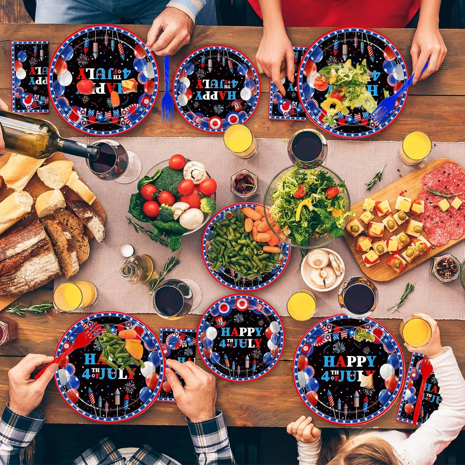 200Pcs 4th of July Patriotic Party Plates, Independence Day Party Decorations Supplies Fourth of July American Flag Memorial Veterans Day Party Tableware Disposable Dinnerware Set , Serves 50