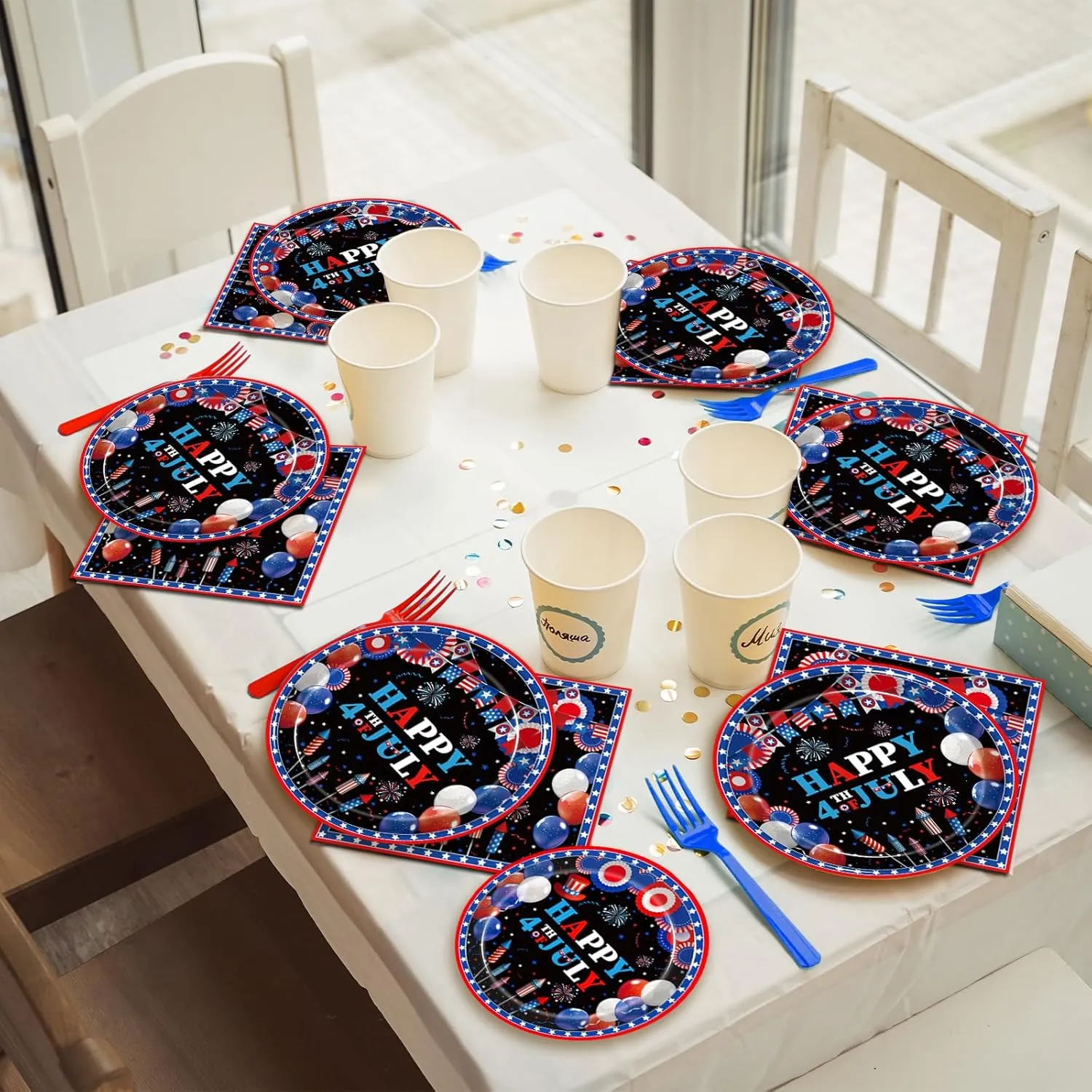 200Pcs 4th of July Patriotic Party Plates, Independence Day Party Decorations Supplies Fourth of July American Flag Memorial Veterans Day Party Tableware Disposable Dinnerware Set , Serves 50