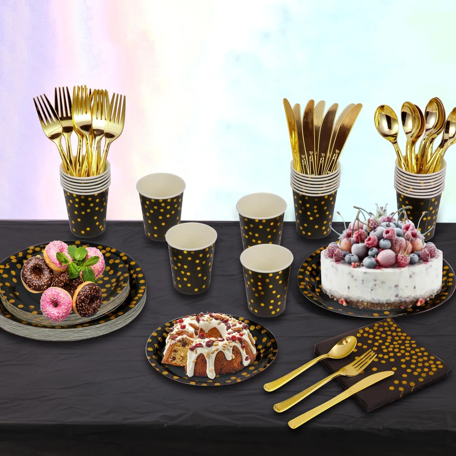 200Pcs Tableware Set Party Supplies Happy Birthday Dinnerware Disposable Paper Plates, Napkins, Cups, Plastic Forks Knives Spoons Straws, Party Decorations for Kids Party Favor for 25 Guests