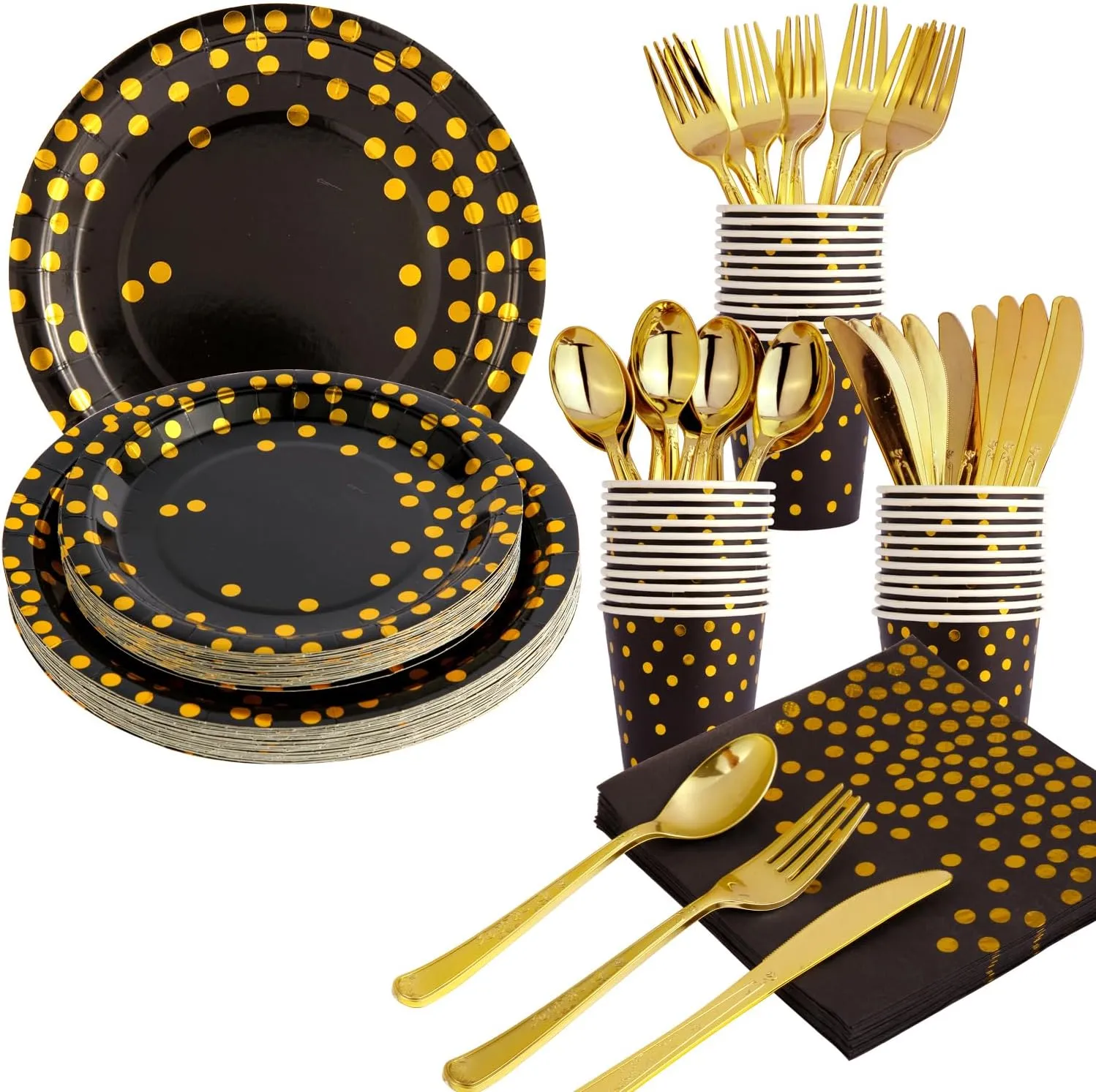 200Pcs Tableware Set Party Supplies Happy Birthday Dinnerware Disposable Paper Plates, Napkins, Cups, Plastic Forks Knives Spoons Straws, Party Decorations for Kids Party Favor for 25 Guests