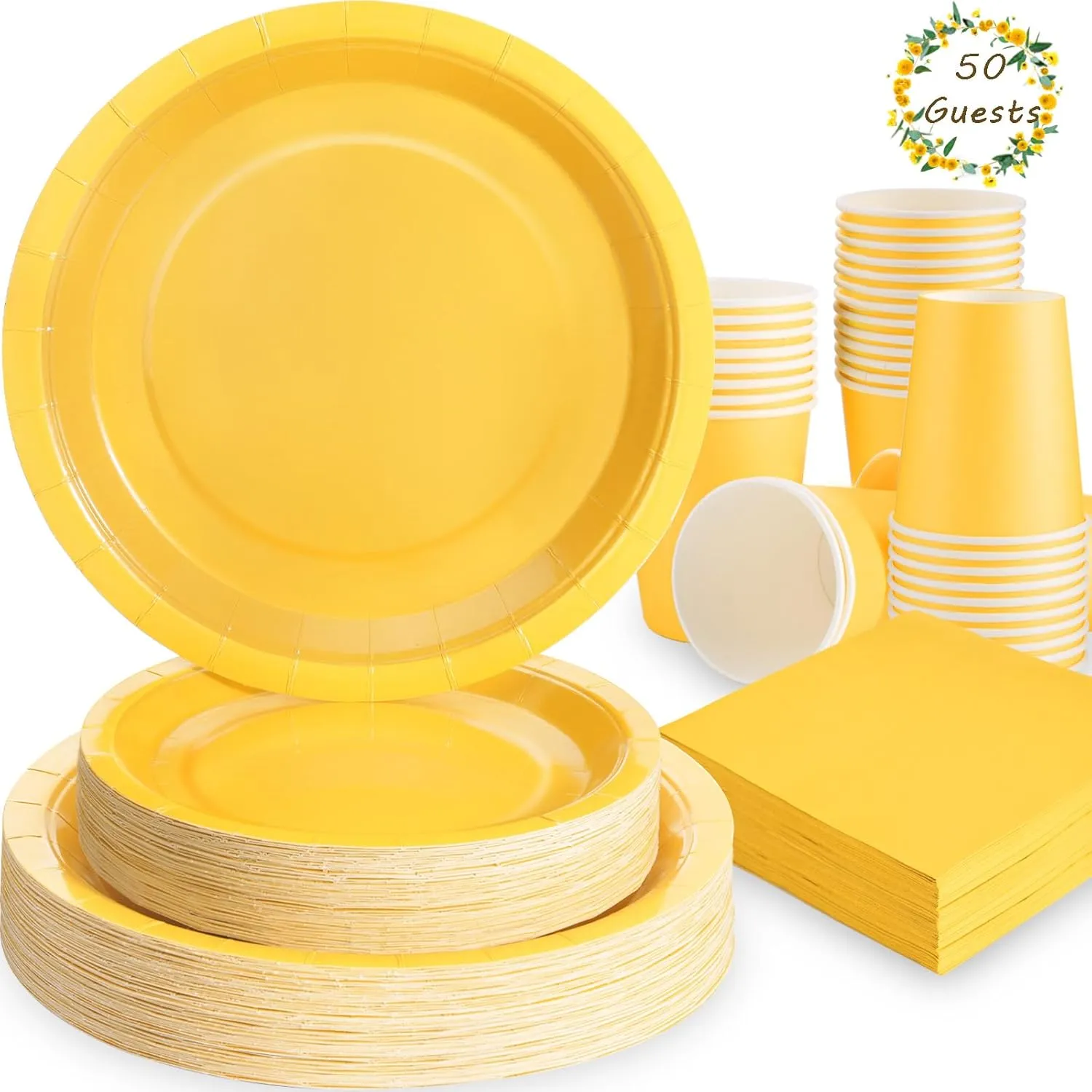 200Pcs Yellow Birthday Decorations, Yellow Plates and Napkins Party Supplies Serves 50, Yellow Paper Plates for Bee Sun Sunshine Baby Shower Easter Mardi Gras Spring Summer Party Decorations