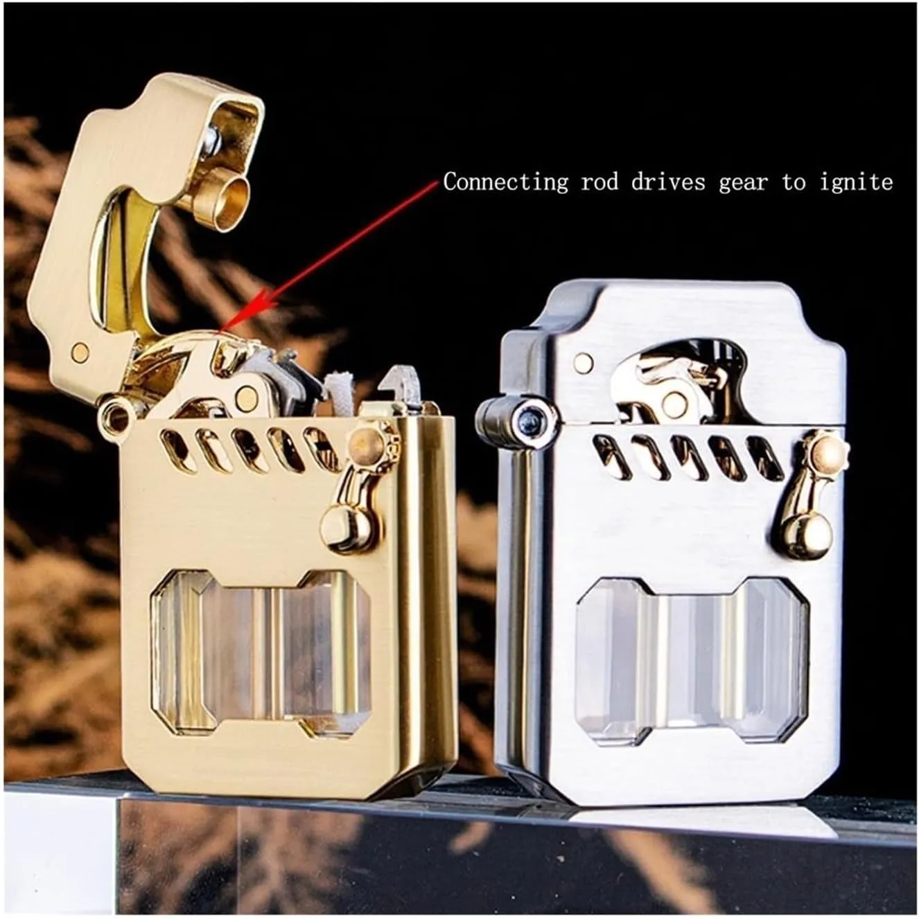 2025 Old Metal Kerosene Lighter, Rocker Link Drive Gear Ignition Lighter, replenishable Kerosene Lighter, with Fuel Observation Window, Suitable for Outdoor use(Silver)