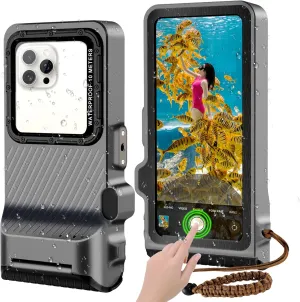 2025 Professiona Waterproof Phone Case, Outdoor Diving Snorkeling Swimming Surfing Underwater Touch Screen Housing Cover for iPhone 16 Pro Max Samsung S25 Ultra No More Than 6.9 Inch (Black Gray)