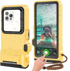 2025 Professiona Waterproof Phone Case, Outdoor Diving Snorkeling Swimming Surfing Underwater Touch Screen Housing Cover for iPhone 16 Pro Max Samsung S25 Ultra No More Than 6.9 Inch (Yellow Black)