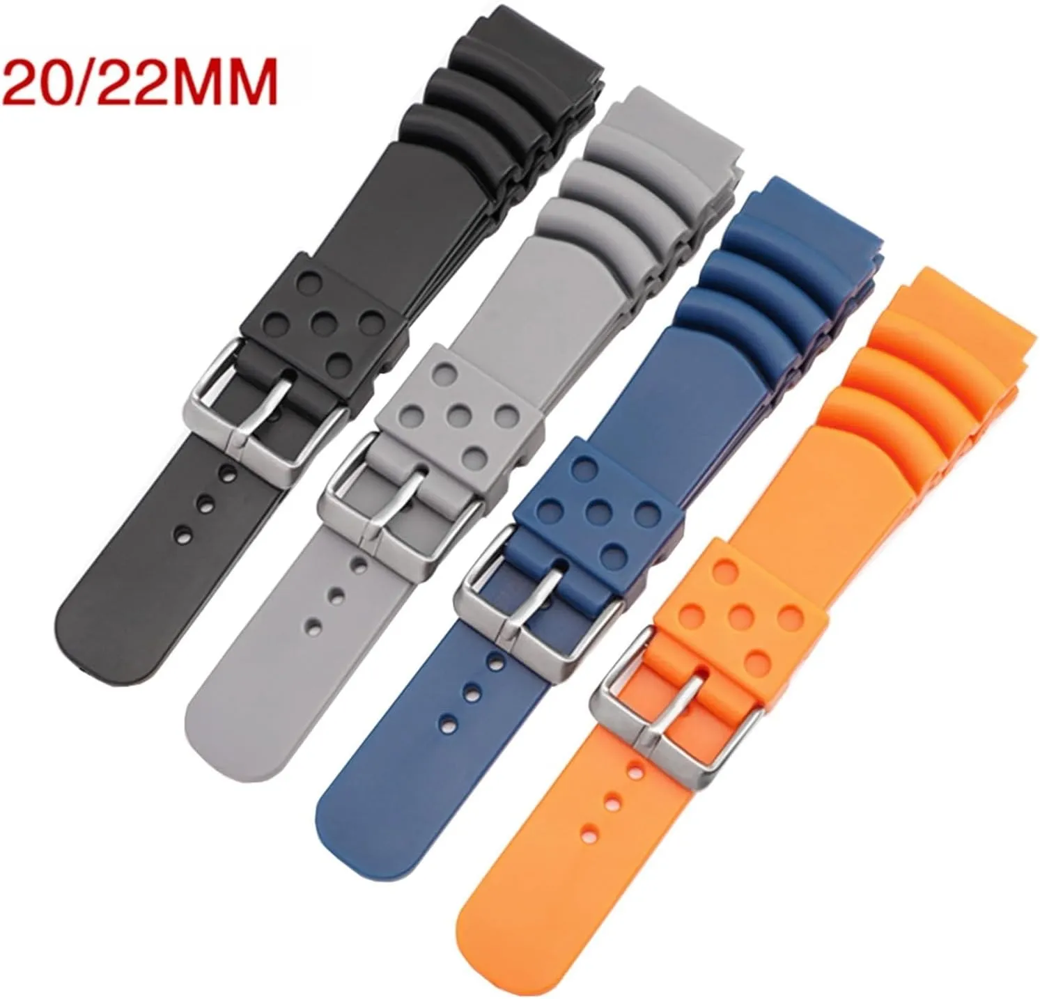 20mm 22mm 24mm Diving Rubber Watch Strap Waterproof Silicone Sport Wrist Band Bracelet Watchband For Men Women