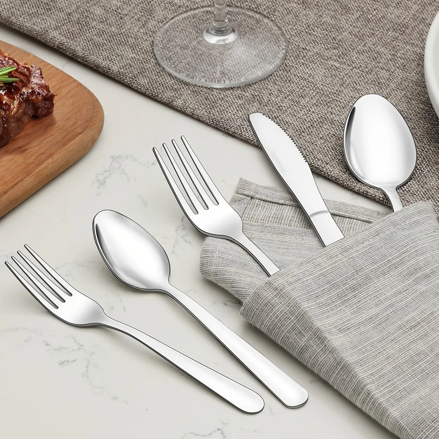 20pcs Stainless Steel Tableware Set, Metal Tableware Set, Dinner, Restaurant Supplies Including Knife/Fork/Spoon, Modern Design And Mirror Polishing, Dishwasher Safe