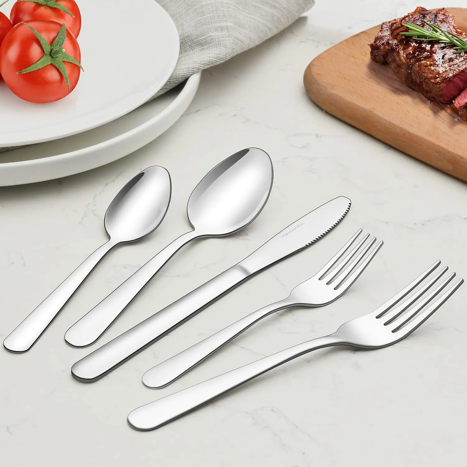 20pcs Stainless Steel Tableware Set, Metal Tableware Set, Dinner, Restaurant Supplies Including Knife/Fork/Spoon, Modern Design And Mirror Polishing, Dishwasher Safe