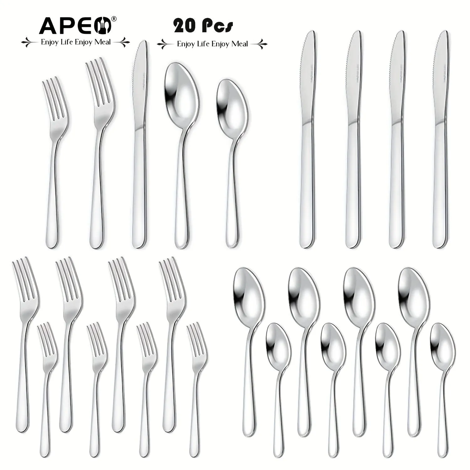 20pcs Stainless Steel Tableware Set, Metal Tableware Set, Dinner, Restaurant Supplies Including Knife/Fork/Spoon, Modern Design And Mirror Polishing, Dishwasher Safe