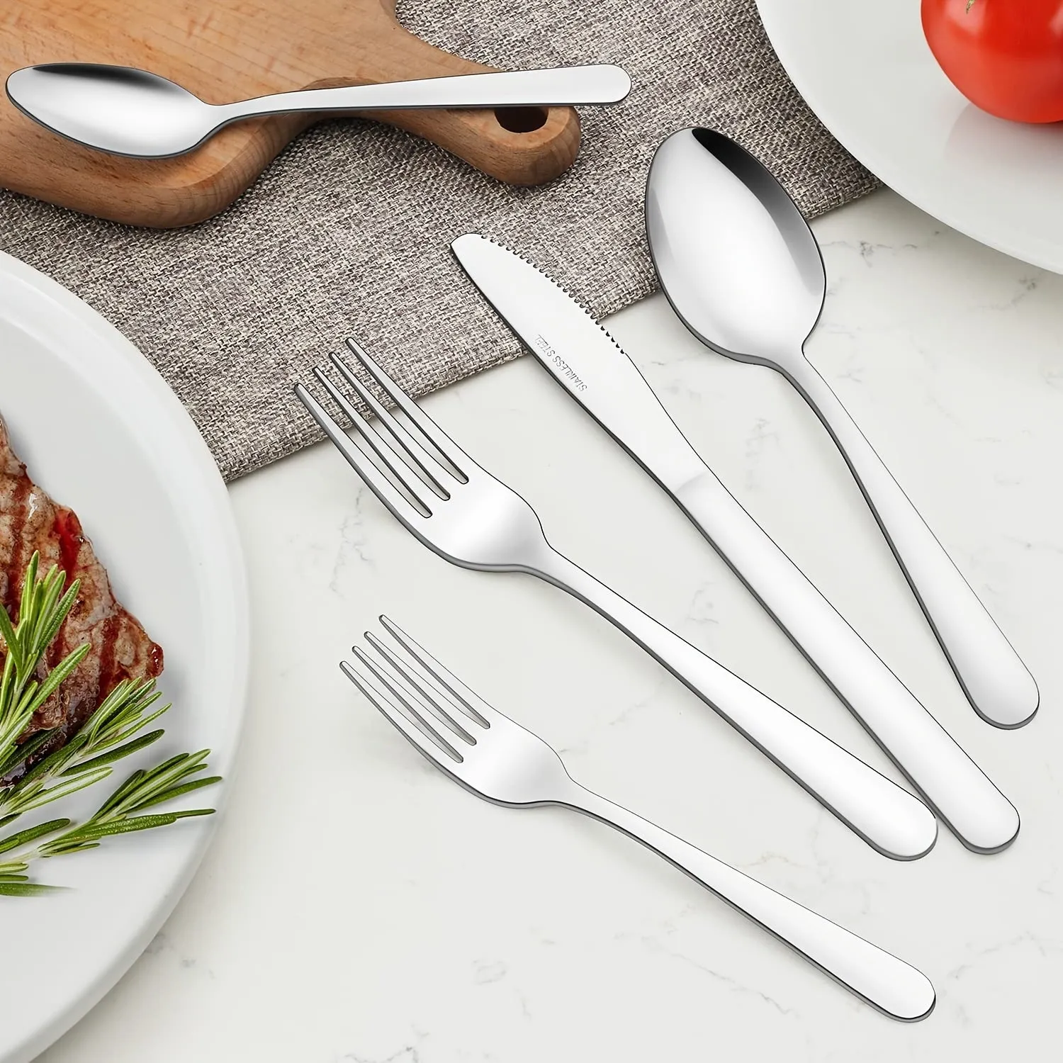 20pcs Stainless Steel Tableware Set, Metal Tableware Set, Dinner, Restaurant Supplies Including Knife/Fork/Spoon, Modern Design And Mirror Polishing, Dishwasher Safe