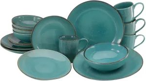 22413 Nature Collection Water Series, 16-Piece Crockery Set for 4 People, Stoneware Crockery Set, Dishwasher and Microwave Safe, Quality Production
