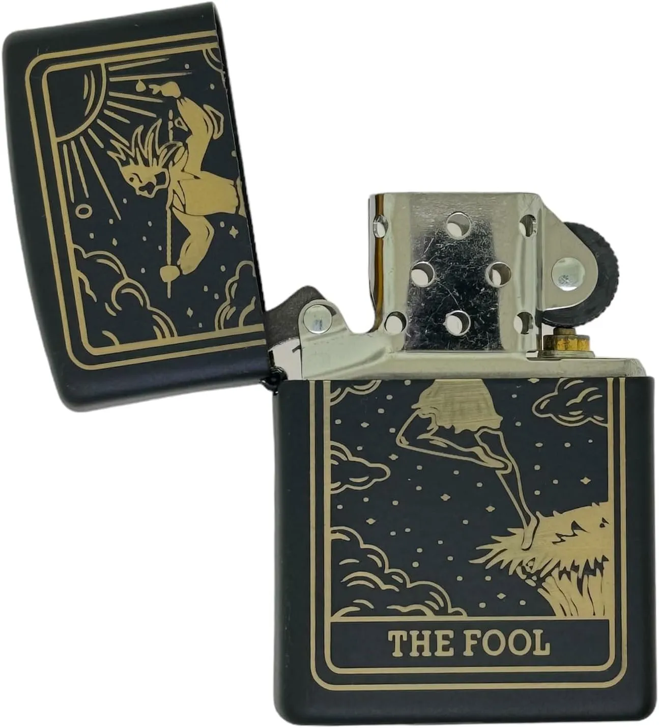 23 Custom Tarot Card - Major Arcana Card Laser Engraved Zippo Black Matt Windproof Lighter (The Fool)