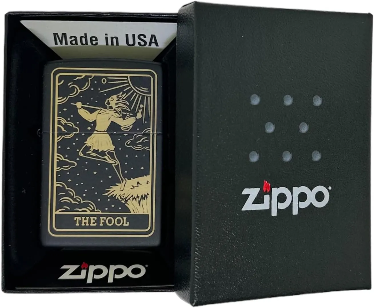 23 Custom Tarot Card - Major Arcana Card Laser Engraved Zippo Black Matt Windproof Lighter (The Fool)