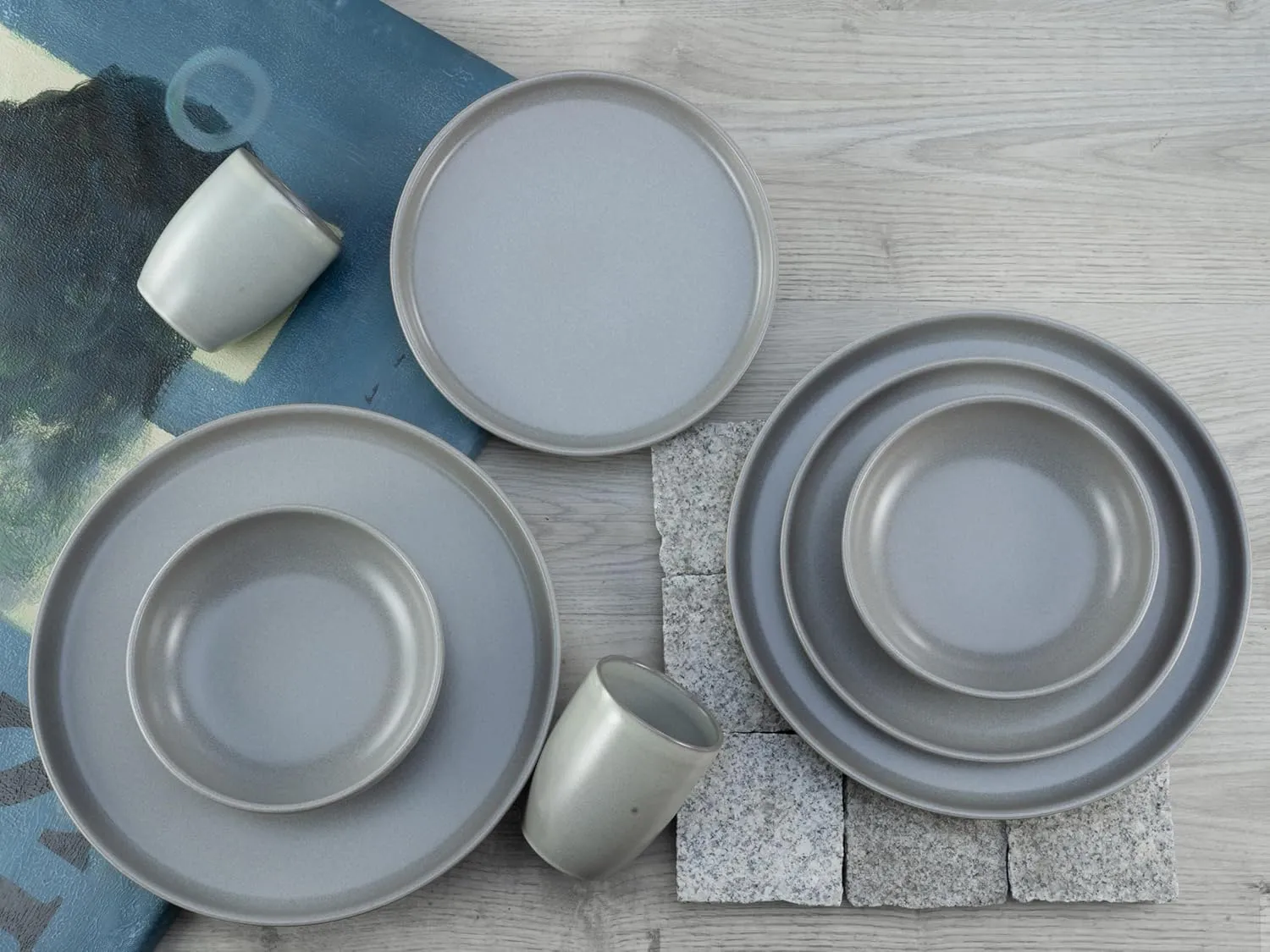 23582 Uno Grey 16-Piece Crockery Set, Stoneware Crockery Set