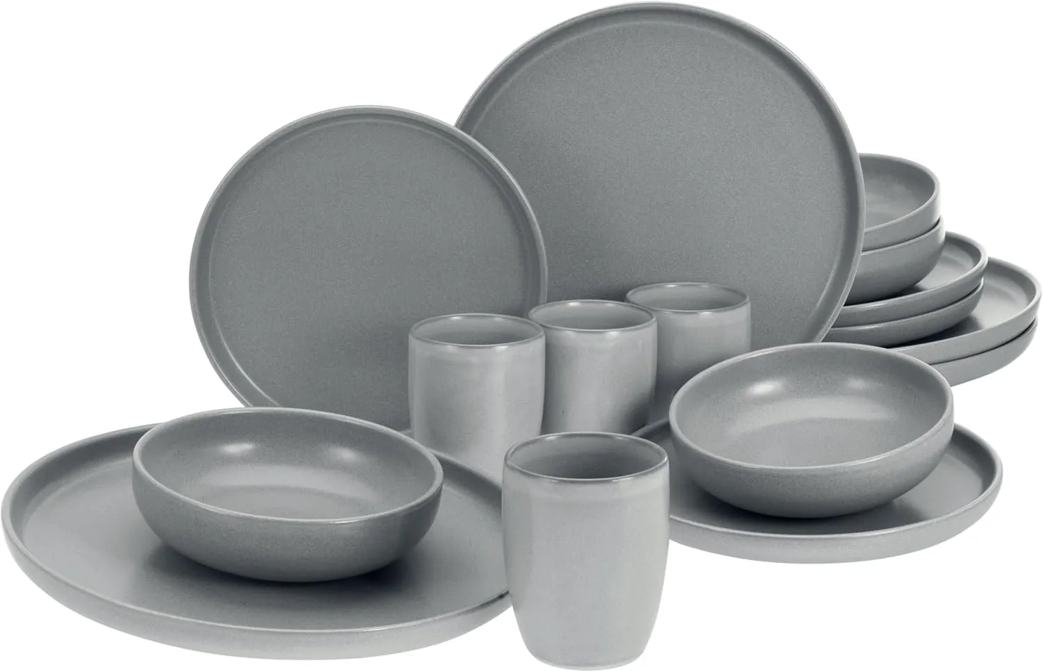 23582 Uno Grey 16-Piece Crockery Set, Stoneware Crockery Set