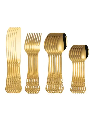 24 Piece Stainless Steel Hotel Tableware Set With Embossed Pattern