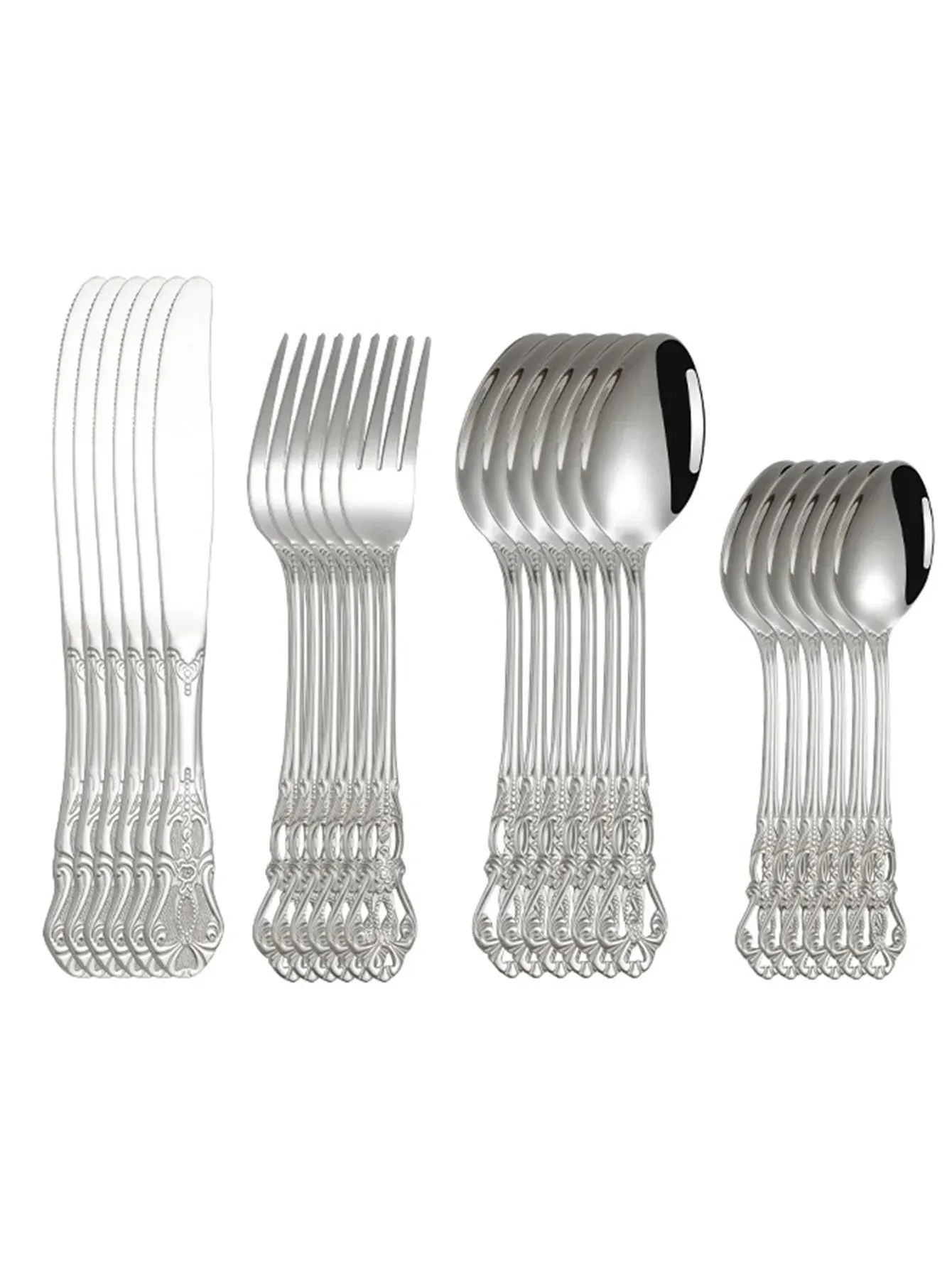24 Piece Stainless Steel Hotel Tableware Set With Embossed Pattern