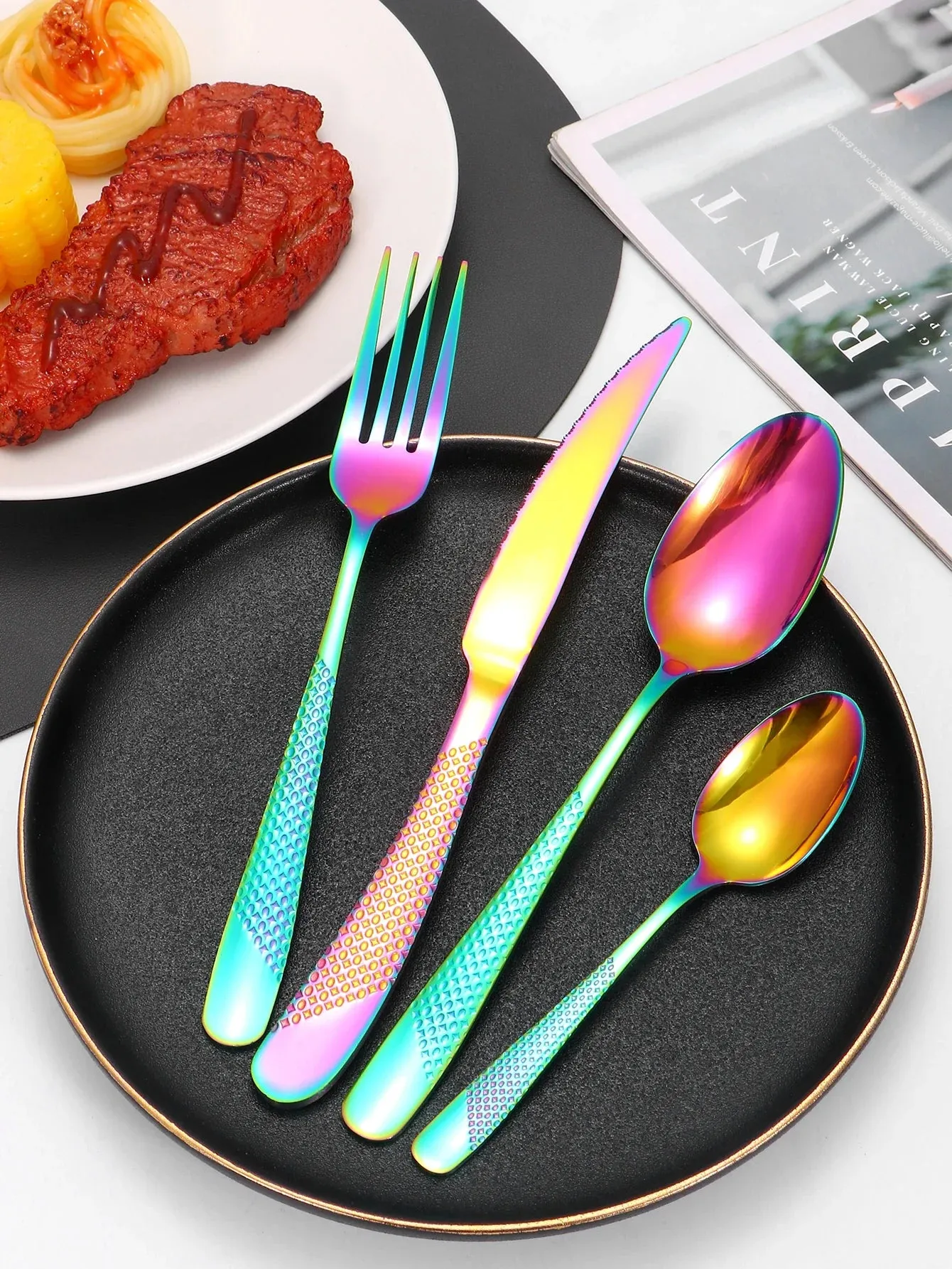 24 Piece Stainless Steel Tableware Set For Family Dining