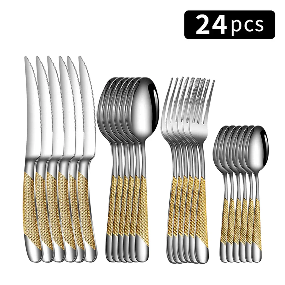 24 Piece Stainless Steel Tableware Set For Family Dining