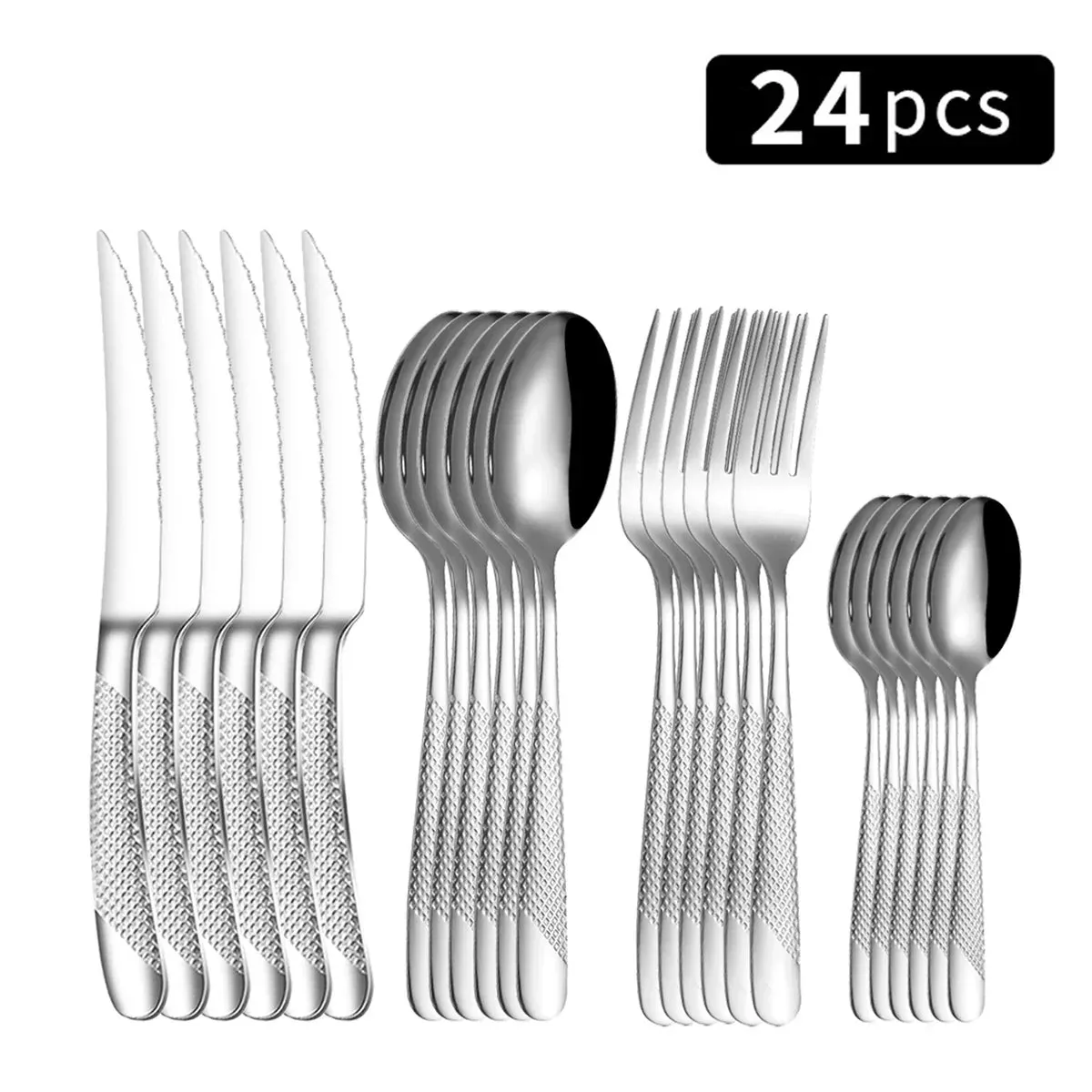 24 Piece Stainless Steel Tableware Set For Family Dining