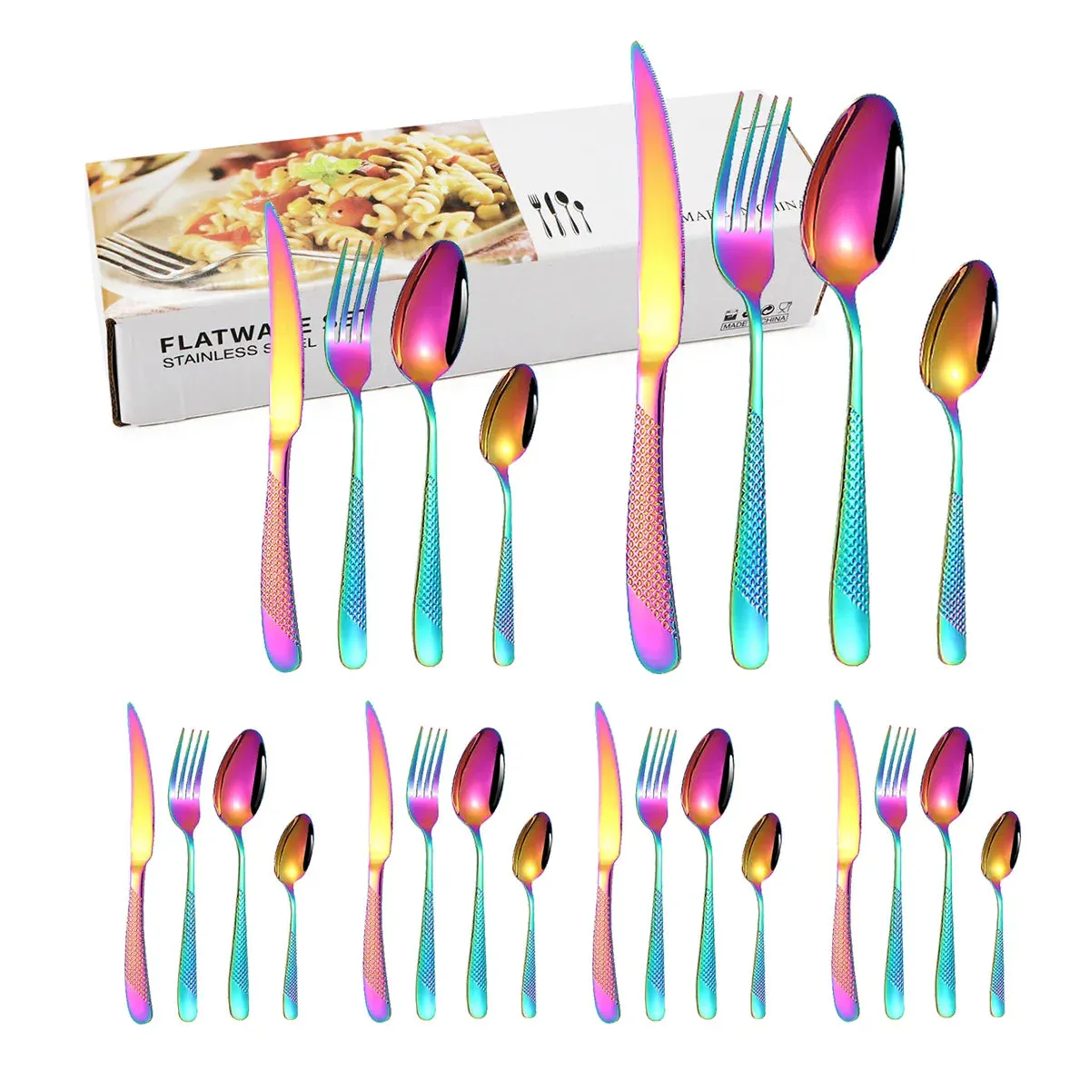 24 Piece Stainless Steel Tableware Set With Colourful Box Packaging