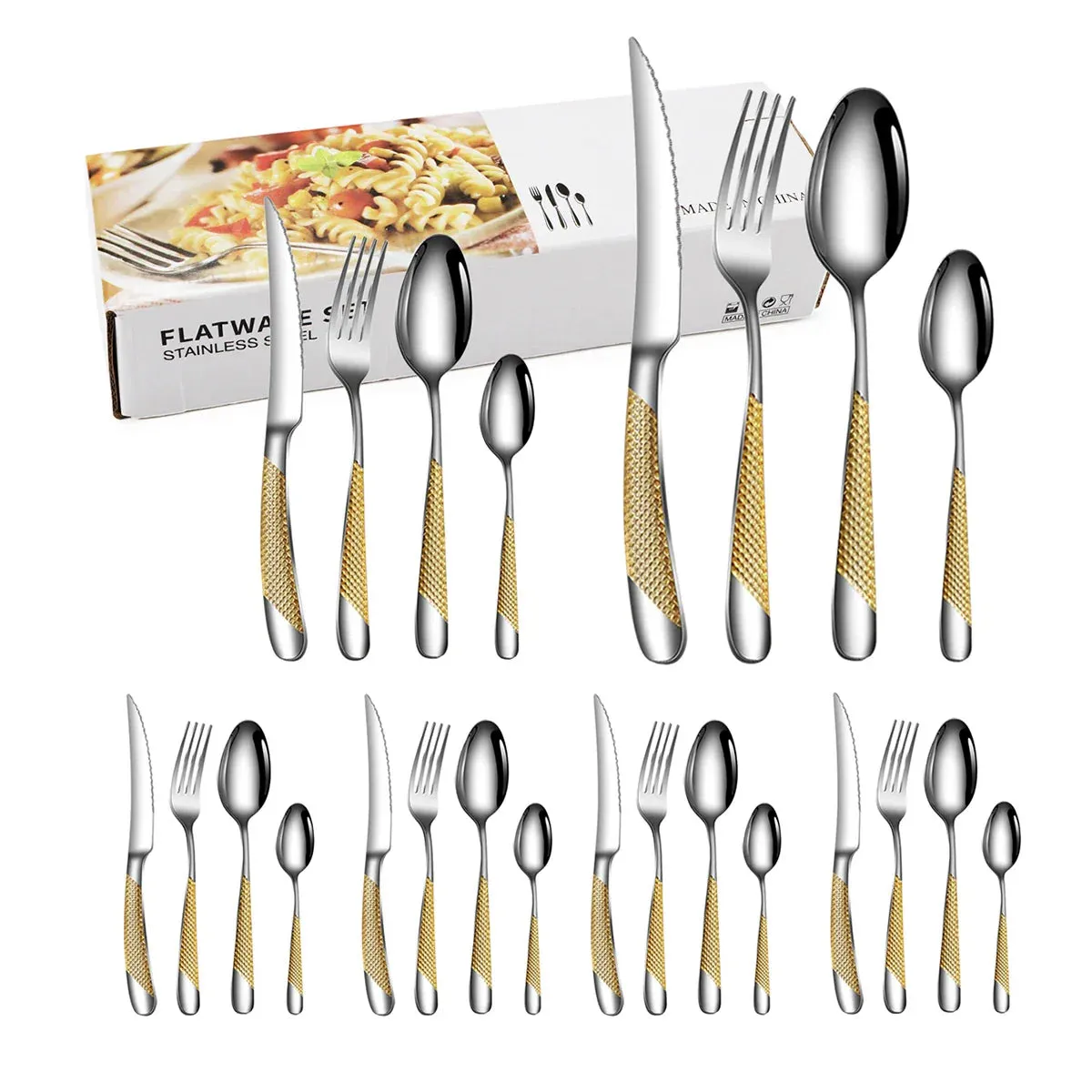 24 Piece Stainless Steel Tableware Set With Colourful Box Packaging