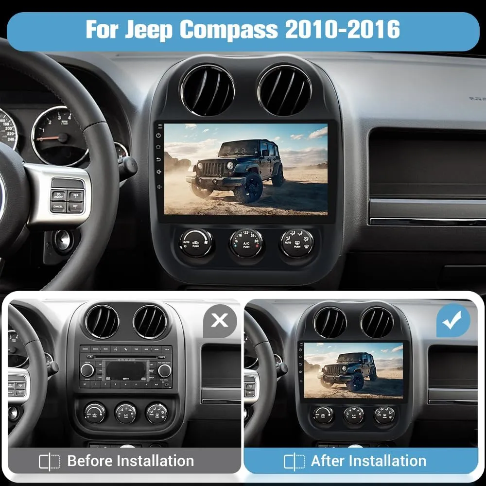 2G 64G 10 inch Touch Screen Car Radio Stereo for Jeep Compass Patriot 2010-2016 Android 13 CarPlay Android Auto Bluetooth with GPS Navigation