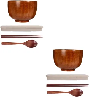 2pcs Japanese Style Wooden Serving Bowl Tableware for Party Entertaining