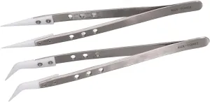 2Pcs Maintenance Tweezers Stainless Steel Ceramic Straight And Curved Tweezers Ideal For Electronic Repair Tools With Wide Application And Durable Material