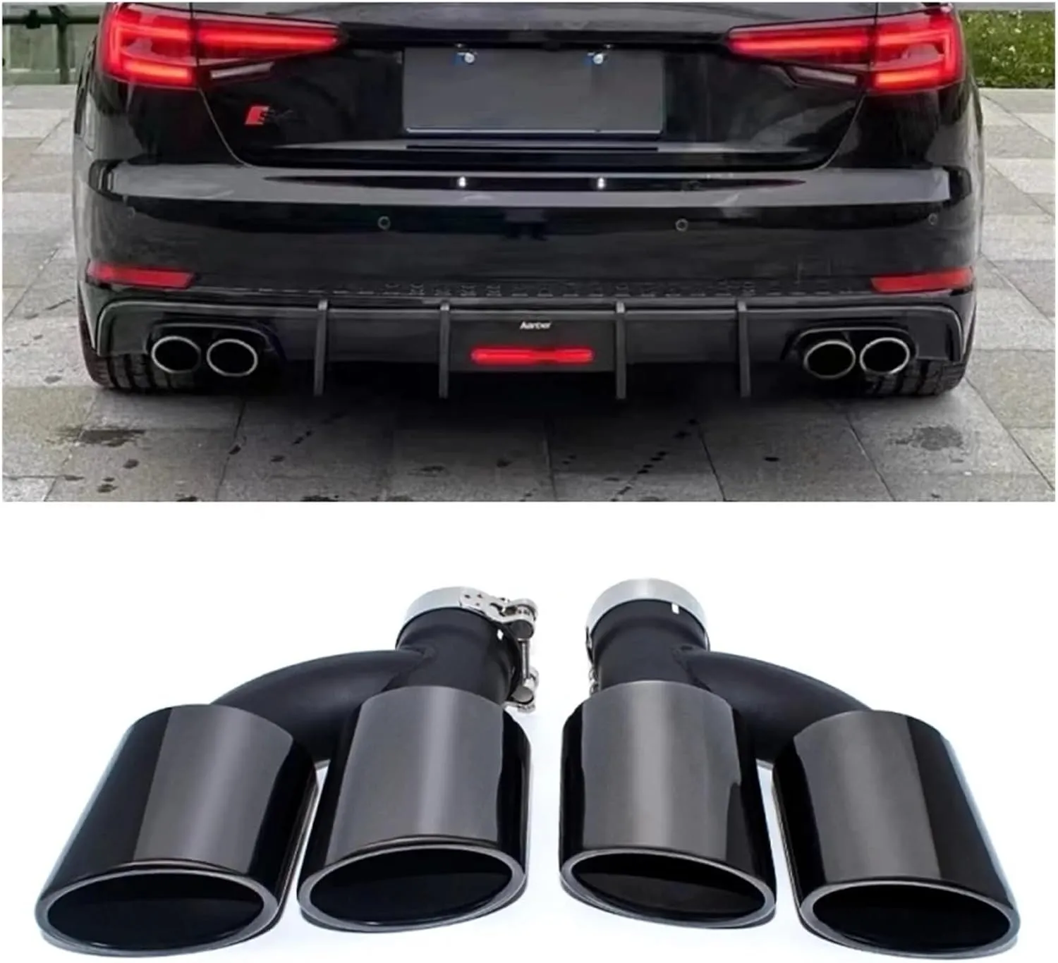 2pcs/set Dual Out Stainless Steel Car Rear Exhaust Tip Compatible For Audi A4 A5 A6 A7 Up To S4 S5 S6 S7 Black Muffler Tip 60mm Nozzle(Black)