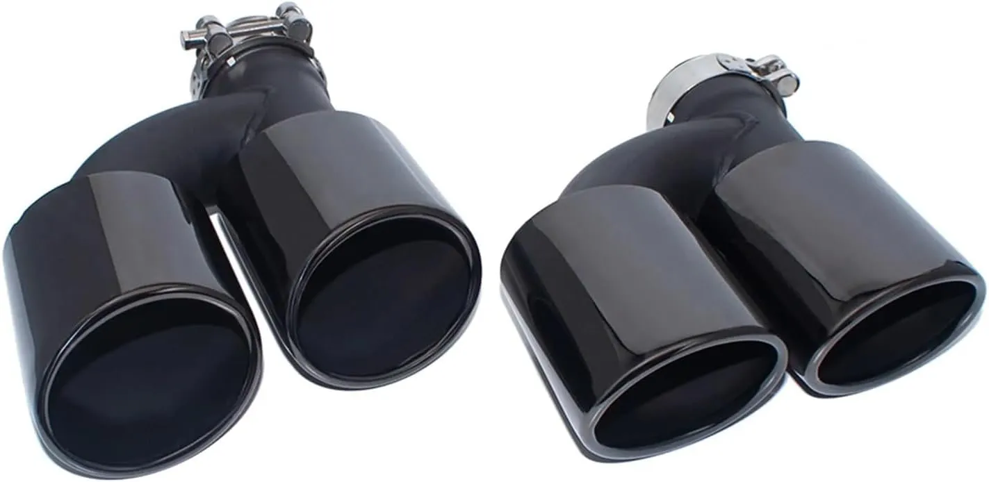 2pcs/set Dual Out Stainless Steel Car Rear Exhaust Tip Compatible For Audi A4 A5 A6 A7 Up To S4 S5 S6 S7 Black Muffler Tip 60mm Nozzle(Black)