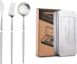 3 Pcs Portable Black Flatware set for 1 Forks Spoons and Knives Gold Silverware set Utensils Tableware Light Luxury Travel Outdoors With Box