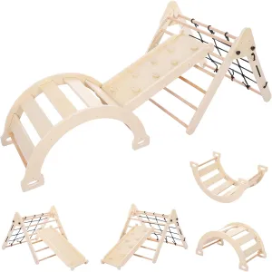 3 PCS Toddler Indoor Climbing Toy, Wooden Gym Playset, Playground Jungle Gym, Baby Triangle Folding Climbing for Climbing & Sliding