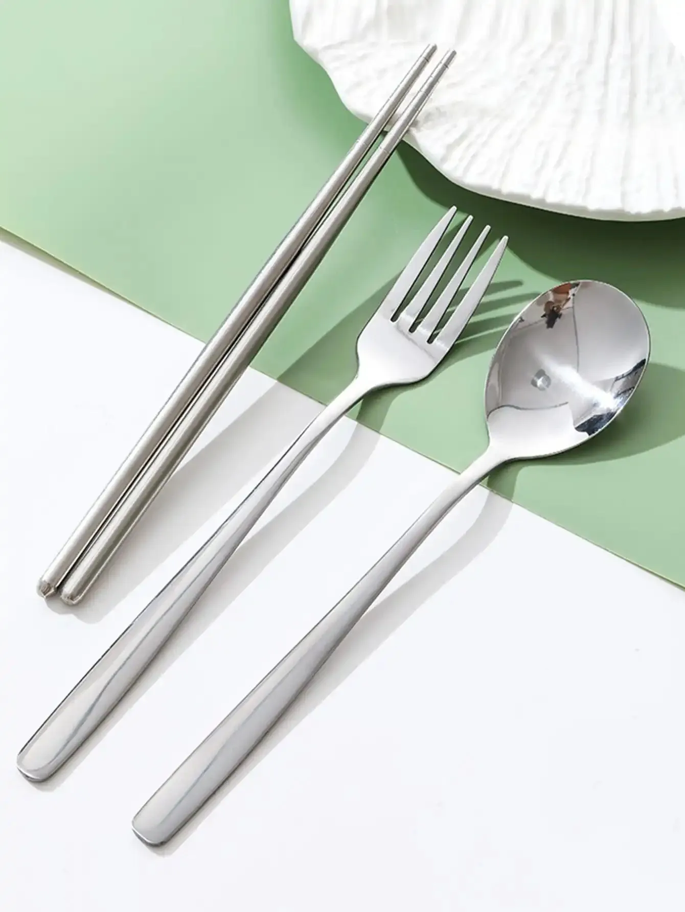 3 Piece Stainless Steel Tableware Set For Home & School